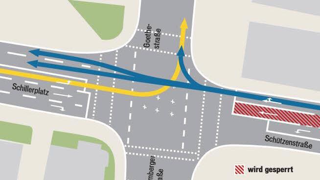 Probeweise wird ab Montag eine Fahrspur in der Schützenstraße Richtung Frankenbrücke gesperrt.