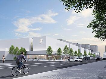 Eine neue Flaniermeile mit Bäumen und Bus-Anbindung soll dort entstehen, wo heute noch Beton dominiert: das Atrium vom Bahnhofsvorplatz aus betrachtet.   Illustration: Bornhofen