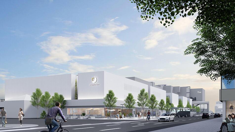 Eine neue Flaniermeile mit Bäumen und Bus-Anbindung soll dort entstehen, wo heute noch Beton dominiert: das Atrium vom Bahnhofsvorplatz aus betrachtet.   Illustration: Bornhofen