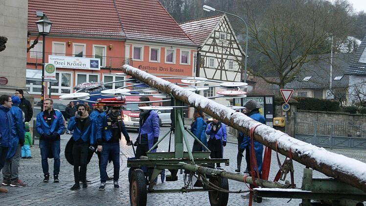 Stadtkapelle und Faschingskomitee begleiteten den Narrenbaum zum Marktplatz.