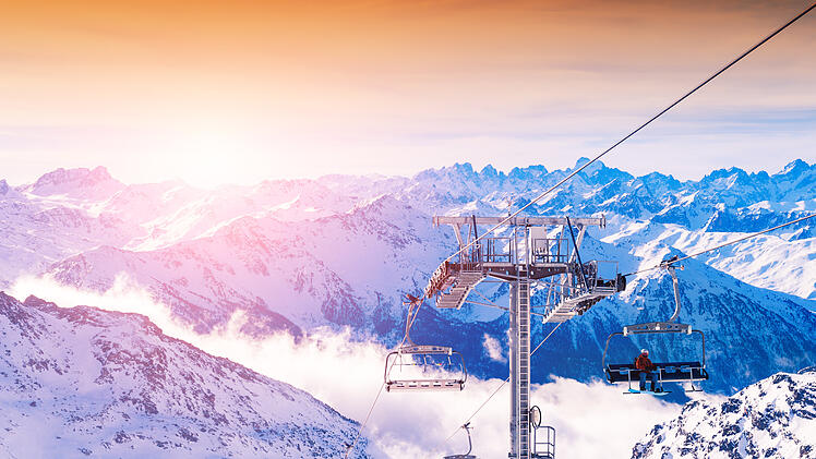 Ski resort in winter Alps. Val Thorens, 3 Valleys, France. Beautiful mountains and the blue sky, winter landscape