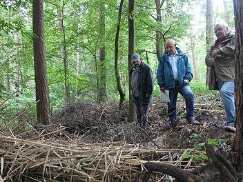 Gunter Brokt, Heinz Marquart und Eduard Zöbelein (von links) auf einem der vielen Müllberge im Quellgebiet des Brünnla.  Foto: Ekkehard Roepert
