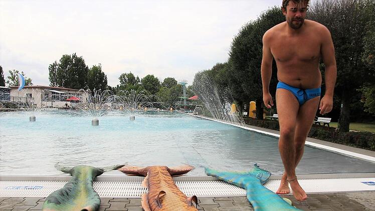 Drei Testflossen hat Chris Riel mit ins Kitzinger Freibad gebracht. Diana Fuchs