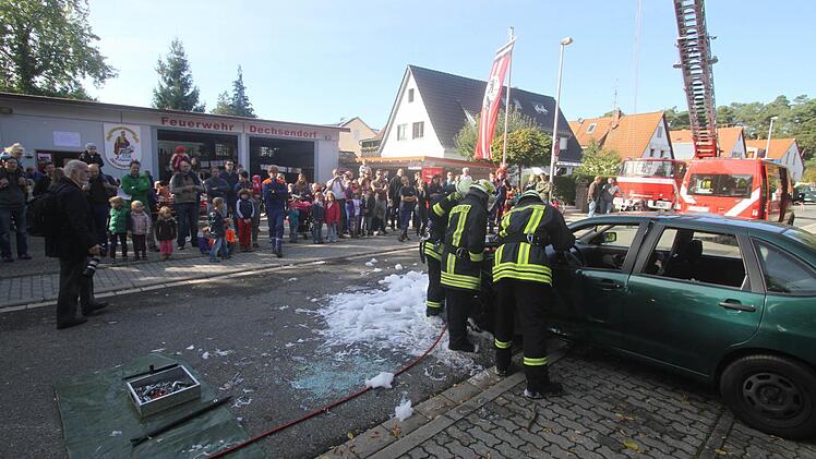 Am Aktionstag zeigten die Feuerwehrleute, was sie können. Fotos: Michael Busch/FFW Dechsendorf