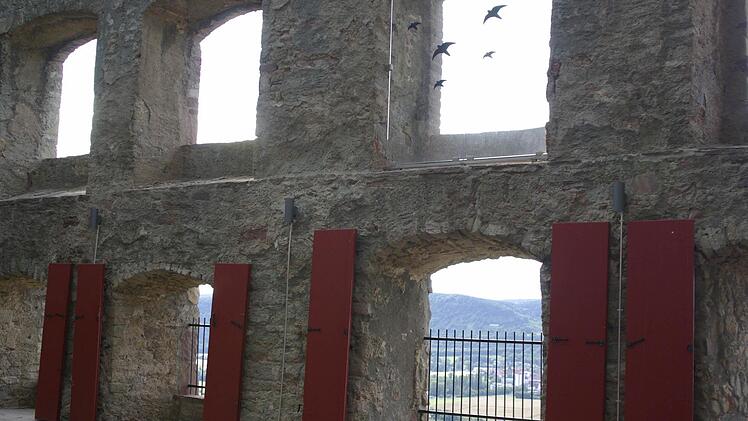Eine Verglasung der Fenster im Erthal-Saal der Trimburg, wie das Musterfenster (Foto) zeigt, lehnt das Denkmalpflegeamt ab. Stattdessen sollen Sonnensegel den Innenraum schützen. Fotos: Winfried Ehling