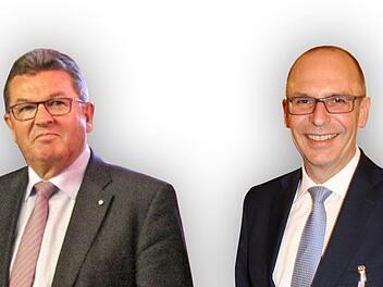 Der bayerische Landtagsabgeordnete Franz Josef Pschierer (links) und Landrat Christian Mei&szlig;ne. Fotos: Simone Bastian, Nadine N&uuml;sslein / Montage: Dagmar Klumb