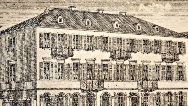Das Gästehaus von Ludwig Frieß, heute Hotel Windham Garden in der Bismarckstraße (Postkarte von 1889; Postkartensammlung Josef Bötsch, Stadtarchiv Bad Kissingen) Repro: Sigismund von Dobschütz