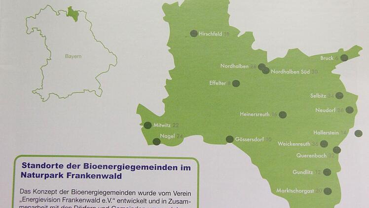 Die Bioenergiegemeinden im Naturpark sind markiert.  Repro: Friedwald Schedel