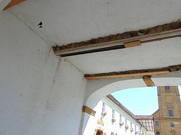 Unzählige Schwalben haben sich im Torbogen zum Eingang in  den Hof der Brauerei und Klosterkirche Weißeohe  eingenistet. Foto:  Petra Malbrich
