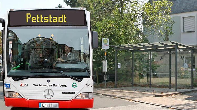 Die jetzige Bushaltestelle Ärztehaus in Pettstadt. Wird sie bald auch vom Stadtbus angesteuert?  Foto: Werner Baier/Montage: Dagmar Klumb