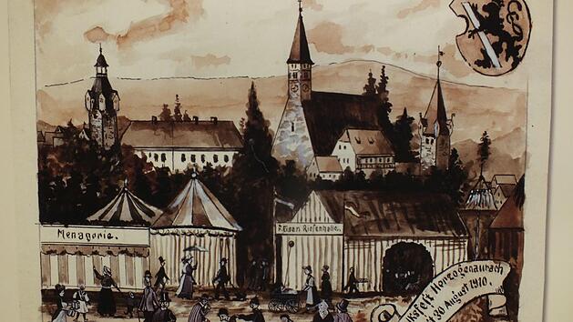 Entwurf f&uuml;r eine Ansichtskarte f&uuml;r das Volksfest  1910Repro: M. Welker