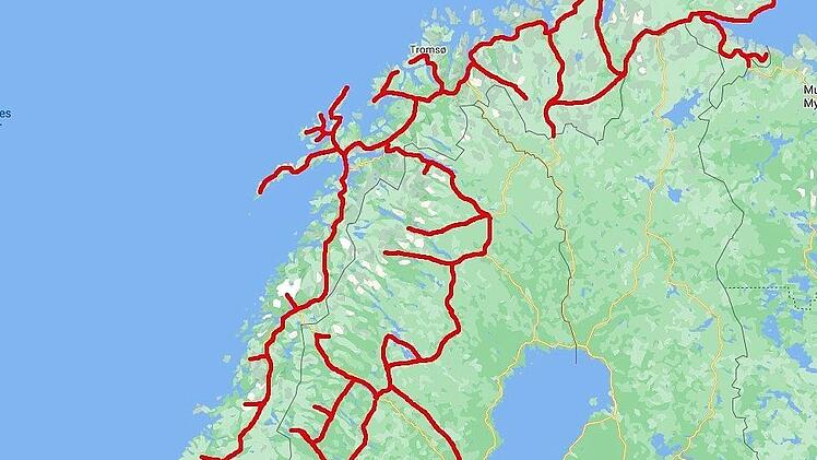Die Karte zeigt: Die beiden Münnerstädter sind kreuz und quer durch Norwegen gereist.