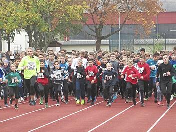 Massenstart beim Mini-Marathon des Frobenius-Gymnasiums an dem sich gut 270 Schüler beteiligten.  Foto: Winfried Ehling