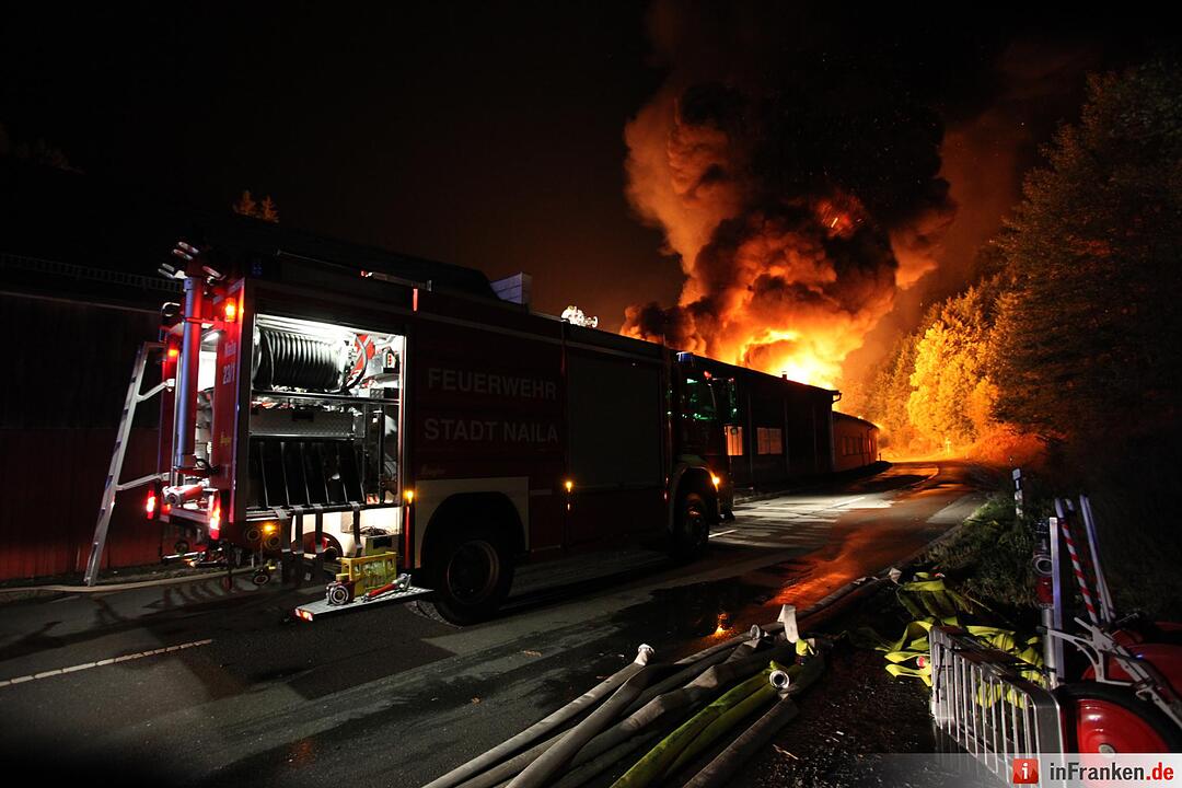 Riesiges Flammeninferno zerstoert grosses Saegewerk - Meterhohe Flammen