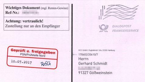 Wichtig und vertraulich ist das Schreiben angeblich.