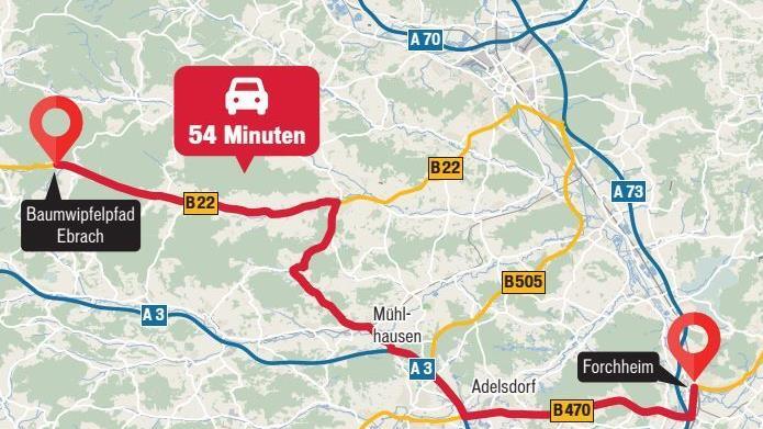 So gelangt man in einer knappen Stunde von Forchheim zur Ebracher Touristenattraktion.