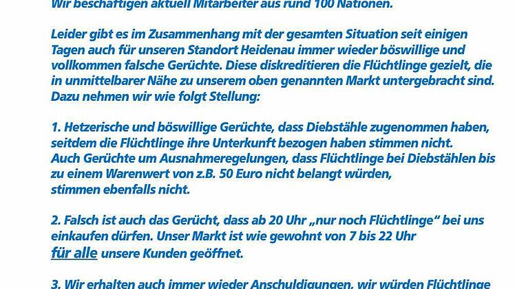 Mit diesem Plakat hat real Deutschland auf Gerüchte in den sozialen Medien reagiert.