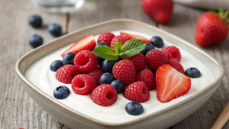Eine leckere Bowl mit Skyr. Nahrhaft und einfach zuzubereiten.