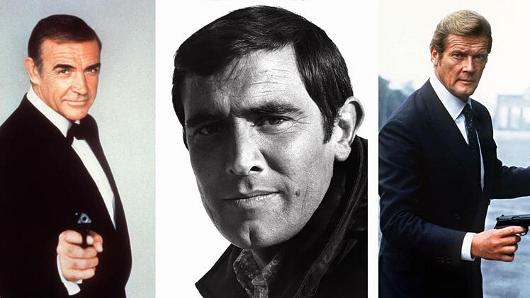 Die Bildkombo zeigt die James-Bond-Darsteller Sean Connery, George Lazenby und Roger Moore (von links). Foto: dpa