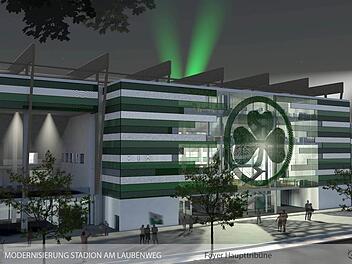 Das Kleeblatt an der neuen Haupttribüne soll beleuchtet werden können (Bild: vision4venue GmbH).