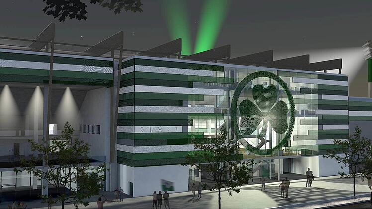 Das Kleeblatt an der neuen Haupttribüne soll beleuchtet werden können (Bild: vision4venue GmbH).