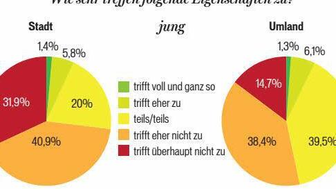 Wie stark treffen folgende Eigenschaften zu: jung