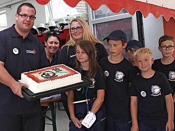 Die Geburtstagstorte mit dem L&ouml;schzwerge-Logo Foto: privat