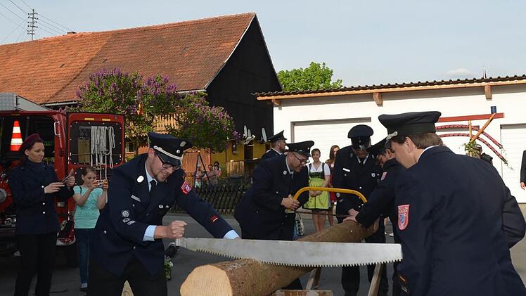 Die Aufgaben an die Haiger waren vielseitig, auch ein schweißtreibendes Baumstammsägen war dabei. Fotos: K.- H. Hofmann