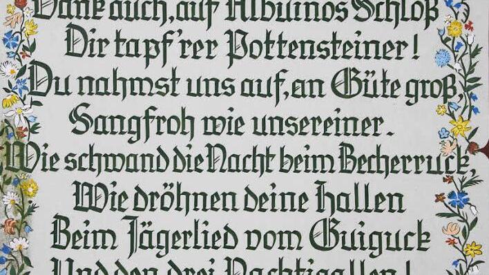 Die Scheffeltafel am Eingang zur Burg Pottenstein