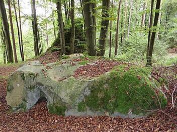 Der Götzenstein. Hier in den Vertiefungen wurden angeblich Opfergaben dargebracht.