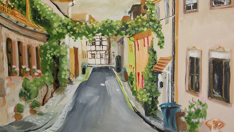 Der Winzergasse, die er vor Ort malte, gab der Künstler einen Hauch impressionistisch-verträumter Nostalgie.