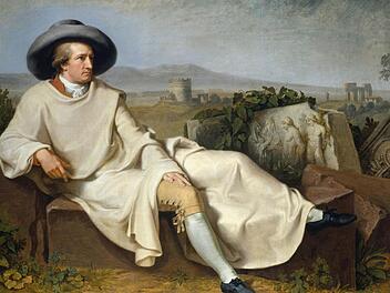 Das berühmte Gemälde "Goethe in der Campagna" von Johann Heinrich Wilhelm Tischbein ist als Leihgabe des Städel, Frankfurt, in London zu sehen. Foto: U. Edelmann/Städel Museum/Artothek/The British Museum, dpa