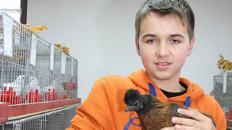 Nils Becker ist Jugend-Kreismeister. Er züchtet die wildfarbigen Zwerg-Seidenhühner erst seit kurzem und freute sich riesig über die Auszeichnung. Foto: Sonja Adam
