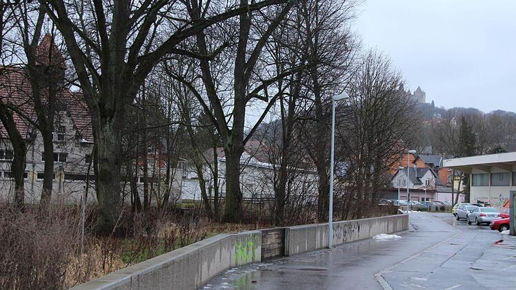 Die Mauer zwischen Parkplatz und Fluss dient als Hochwasserschutz.