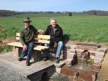 Nobert Schneider und Edwin Weigand (von links) waren die Initiatoren beim Bau des neuen  "Gänsbrunnen", der mit wenig Geld, aber viel Idealismus entstanden ist.