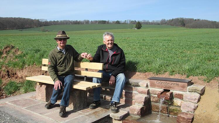 Nobert Schneider und Edwin Weigand (von links) waren die Initiatoren beim Bau des neuen  "Gänsbrunnen", der mit wenig Geld, aber viel Idealismus entstanden ist.