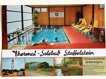 Diese Ansichtskarte zeigt die Staffelsteiner Thermalbad-Proovisorien aus den späten 70ern - in den 80ern ist die Obermain-Therme daraus entstanden. Repro: ME