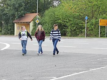 Kann man den Schulkindern aus Gräfenholz ein Überqueren der viel befahrenen Bundesstraße auf dem Heimweg nach dem Unterricht in Ebern zumuten? Eltern aus dem Rentweinsdorfer Ortsteil sehen dies skeptisch, die zuständigen Behördenvertreter aber nicht. Fotos: Ralf Kestel