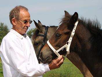 Auf seinen "Lanthano" ist Winfried Fleck besonders stolz: Das Fohlen wurde vom Zuchtverband für deutsche Pferde prämiert. Foto: Ulrike Müller