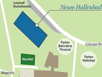 Auf dem Plan steht's schon, auf der Wunschliste vieler Vereins- und Schulvertreter auch: Das neue Hallenbad, dessen Standort nunmehr nicht mehr umstritten ist. FT-Grafik: Dietmar Rothe