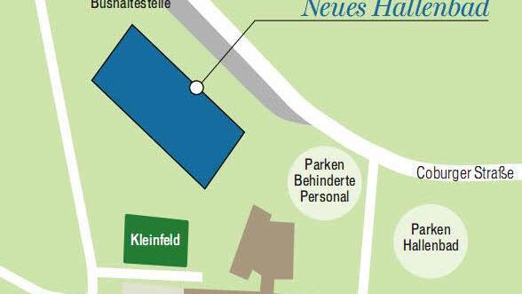 Auf dem Plan steht's schon, auf der Wunschliste vieler Vereins- und Schulvertreter auch: Das neue Hallenbad, dessen Standort nunmehr nicht mehr umstritten ist. FT-Grafik: Dietmar Rothe