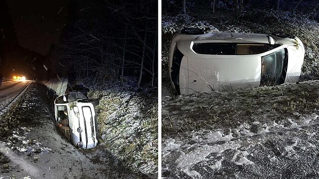 Frau (18) baut Gl&auml;tteunfall im Frankenwald - Kinder (8, 9) mit im Auto