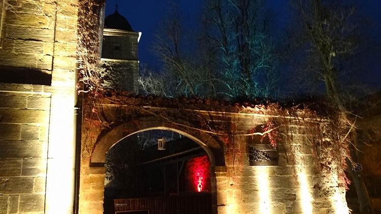 Mit der besonderen Lichtinstallation rund um den Diebsturm und das alte Gefängnis hat Ebern auf die Unmenschlichkeit der Todesstrafe aufmerksam gemacht.  Foto: Johanna Eckert