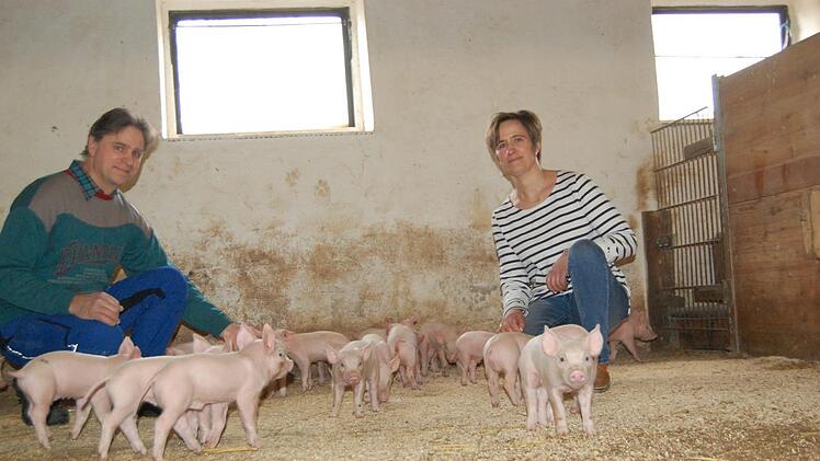 Georg Kaufmann und seine Schwester Petra Schaub betreiben eine &ouml;kologische Ferkelzucht.  Fotos: Wolfgang D&uuml;nnebier