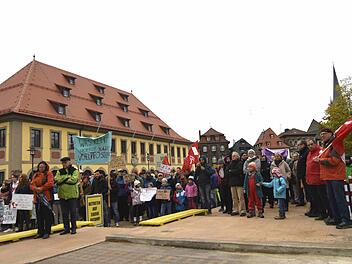 Viele Menschen mit bunte Fahnen säumten den Lichtenfelser Marktplatz. Fotos: Andreas Welz