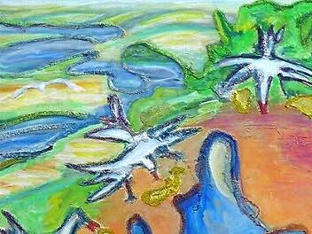 Ein großformatiges Bild ist das des "Elias in der Wüste" in Acryl / Mischtechnik. Foto: Sabine Meißner