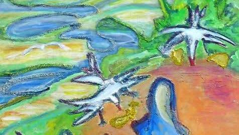 Ein großformatiges Bild ist das des "Elias in der Wüste" in Acryl / Mischtechnik. Foto: Sabine Meißner