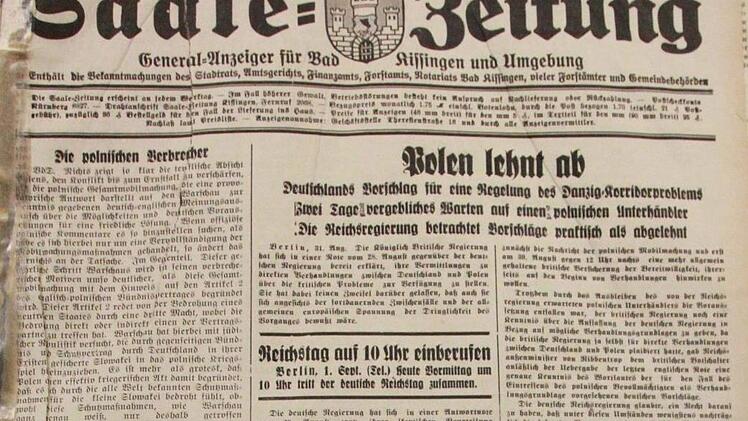 Die Titelseite der Ausgabe vom 1. Septmeber 1939. Foto: Johannes Schlereth