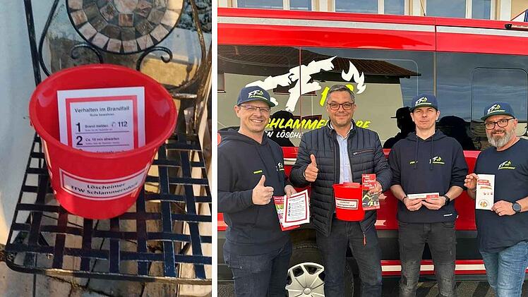 Die Feuerwehr Schlammersdorf freut sich über ihre Aktion. Sie verteilt Löscheimer in der Bevölkerung, um auf eine bestimmte Problematik hinzuweisen.