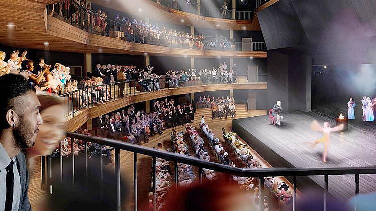 Streng genommen ist der Rundbau ein Vieleck: So stellen sich die Studierenden Isabell Stengel und Anders Macht die Interimsspielstätte des Landestheaters vor. Allerdings hätte es der Stadtrat aus Kostengründen gern ein wenig kleiner. Foto: Hochschule Coburg